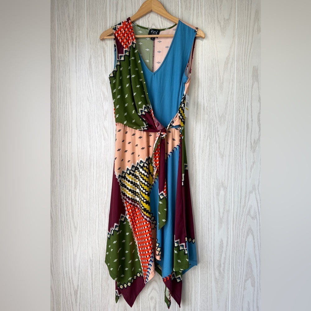 ECI Contrast Midi Plum Motif Dress Size M NWT